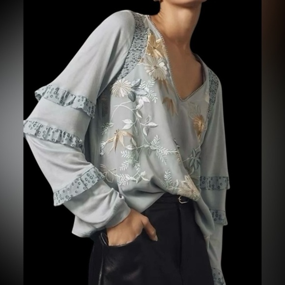 Anthropologie Tiny Frances
long sleeve ruffle floral embroidered blouse NWOT - Picture 5 of 5